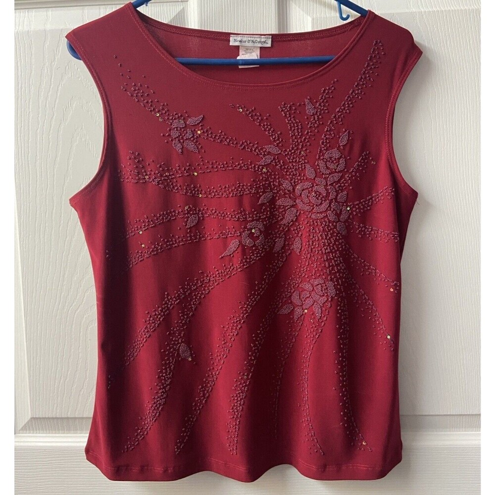 Bleeker and McDougal Top Womens Large Read Beaded Holiday Sleeveless Shell USA